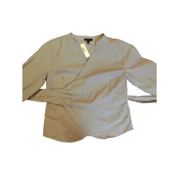 NWT J. Crew Blue White Business Stripe Cotton Wrap Blouse Office Women's Size 12 - Picture 4 of 12